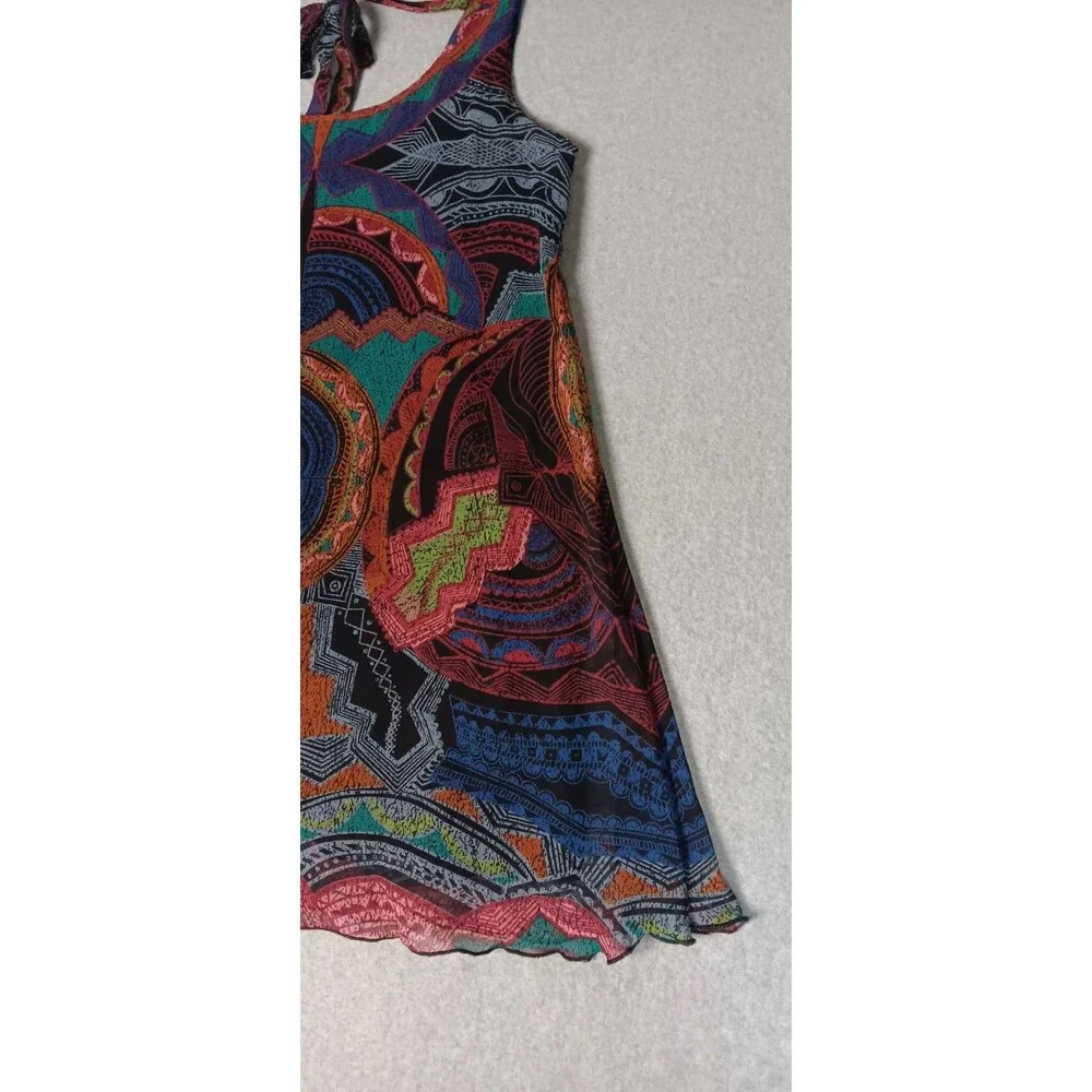Angie Sleeveless Swing Tunic Mini Dress Large Geometric Tribal Print Boho Retro - Picture 6 of 11